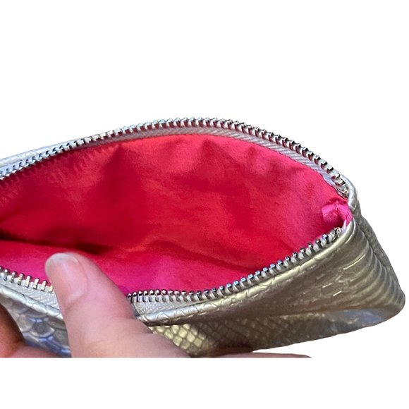 Rodan + Fields Wristlet Silver Pouch Faux Snakeskin Cosmetic Travel Case Small - Picture 4 of 4